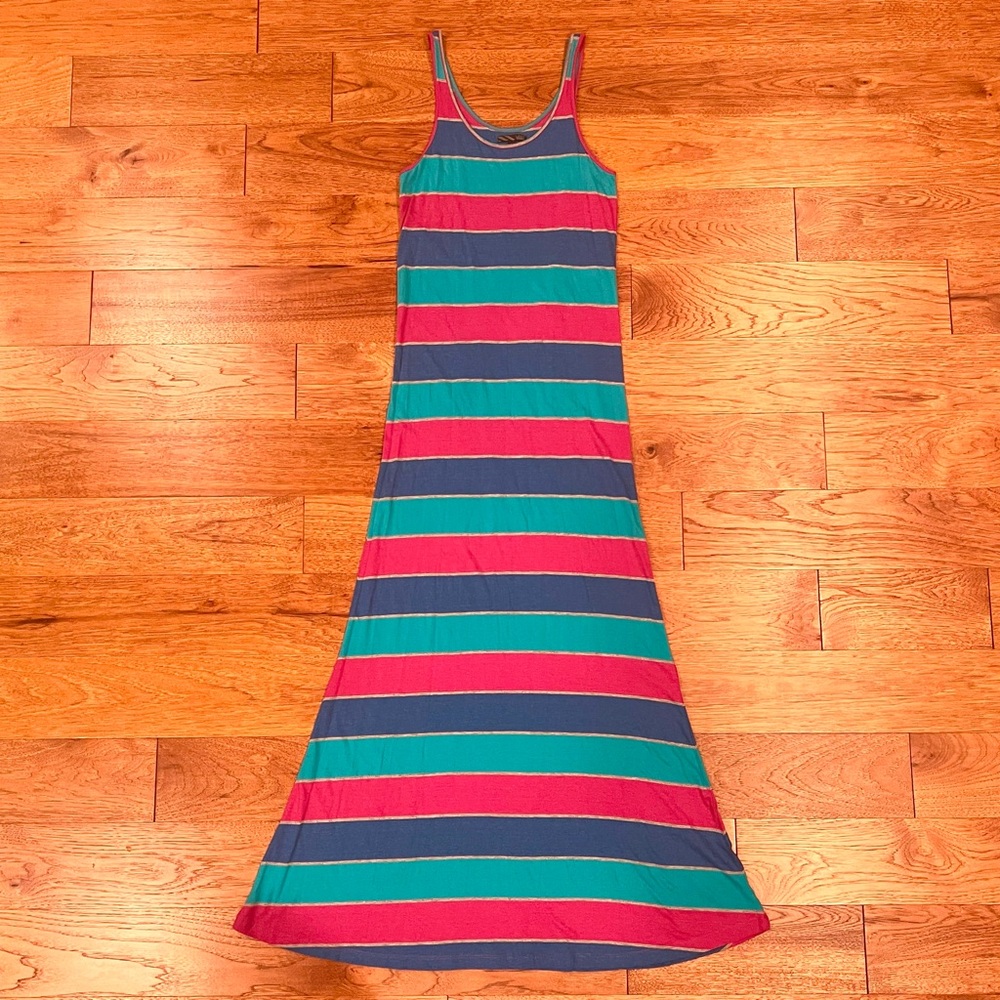 Vans Blue Pink & Green Striped Maxi Long Sleeveless Tank Dress Womens Large EUC - Picture 3 of 7